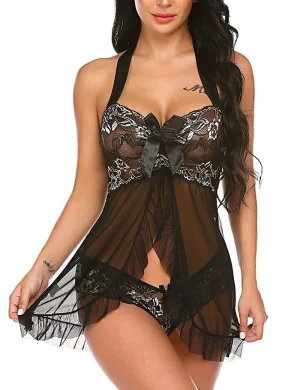 Women cosplay Maid uniform temptation cross transparent mesh Jumpsuit skirt Sexy lingerie underwear clothes