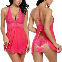 Sexy Exotic Nightgowns Halter Nighties Sheer Mesh Nightwear Chemise Negligees ladies Sexy Lingerie Set for Women Lace Babydoll - Image 3