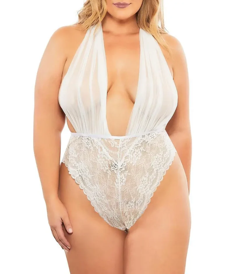 Women's Plus Size Babydoll Floral Lace Lingerie Deep V Nighty Mesh Sleepwear - Image 4