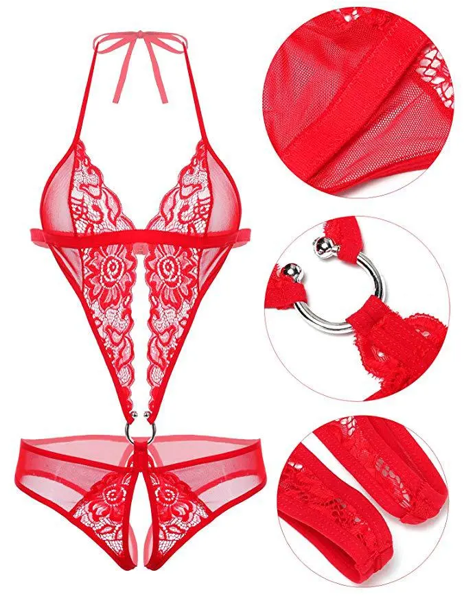 Women One Piece Lingerie Deep V Lace Bodysuit Babydoll Teddy Underwear  - Image 4