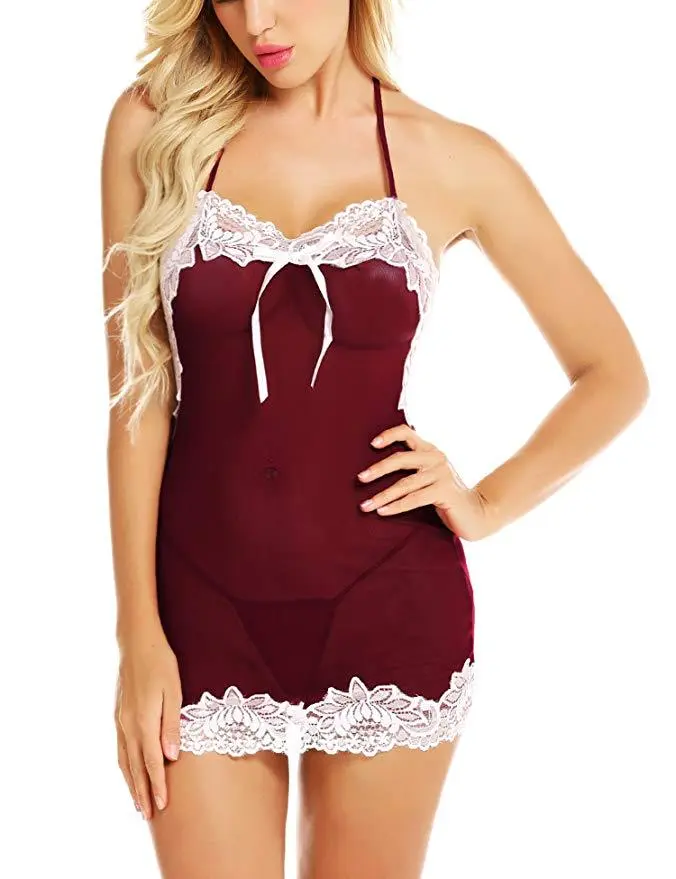 European style backless lace perspective Sexy Dress Pajamas Longuette sexy underwear for women - Image 5