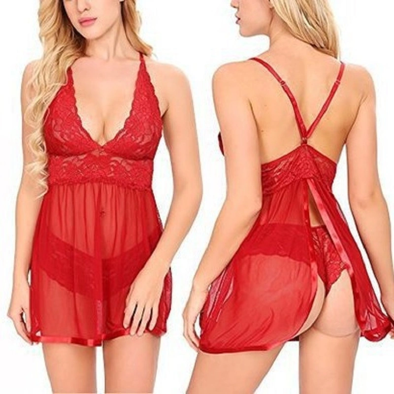 Sexy Exotic Nightgowns Halter Nighties Sheer Mesh Nightwear Chemise Negligees ladies Sexy Lingerie Set for Women Lace Babydoll - Image 9