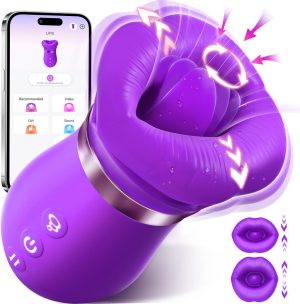 Suction Vibrator Female Sex Toy - 5-in-1 Oral Vibrator Rose Sex Toy, 10 Licking Modes, 3 Automatic and 1 Manual Suction Adult Toy, New APP, Anal Clitoral Nipples Vibrator, Female Couple Sex Toy, Purple